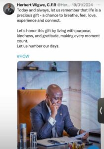 Wigwe's last social media post
