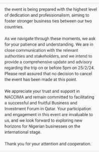 NACCIMA's statement