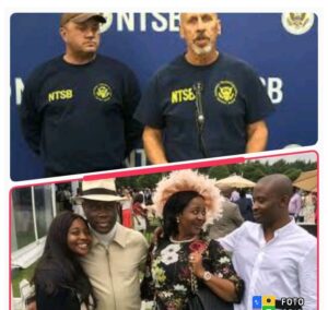 NTSB officials, top, and Wigwe and family members