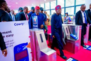 President Bola Tinubu and Governor of Lagos State, Mr. Babajide Sanwo-Olu at the Ikeja Train Station during the commissioning of the LMRT Red Line project in Lagos, on Thursday, 29 February, 2024..jpg