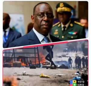 President Macky Sall, top and protesters in Dakar, Senegal