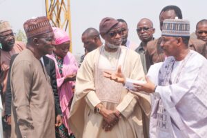 Minister of Solid Minerals Development, Dr. Dele Alake (middle), Chief Executive Officer of Nigeria Atomic Energy Commission (NAEC), Professor Yusuf Aminu Ahmed (Right) and Director General, Nigerian Geological Survey Agency (NGSA), Dr.Abdulrazaq A. Garba during the commissioning of the National Seismic Monitoring Station-5 organized by Nigerian Geological Survey Agency in Abuja on Feb. 27, 2024.