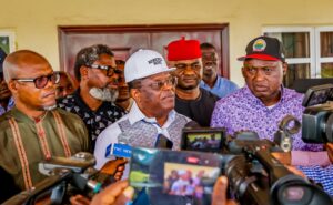 Engineer Dave Umahi fielding qiestions from journalists in Ado Ekiti