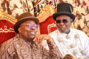 Gov. Fubara and King Ateke Tom at the ceremony to honour the Amanyanabo on Saturday