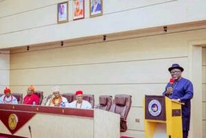 Governor Sheriff Oborevwori, of Delta State during his meeting with Delta traditional rulers