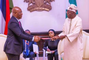 Presidents Tinubu of Nigeria and Teodoro Obiang Nguema Mbasogo of Equatorial Guinea