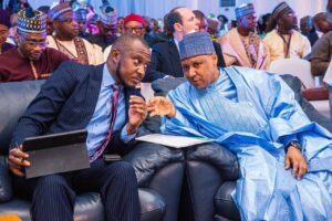 Information Minister Idris, right, and Stanley Nkwocha