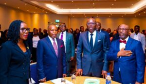 Solicitor General of the Federation & Permanent Secretary, Federal Ministry of Justice, Mrs. Beatrice Jedy-Agba; Attorney-General of the Federation/Minister of Justice, Mr. Lateef Fagbemi; Governor of Lagos State, Mr. Babajide Sanwo-Olu and Attorney-General/Commissioner of Justice, Lagos State, Mr. Lawal Pedro, during the Federal Ministry of Justice 3-Day Top Management Retreat themed: “Enhancing Systems and Structures in the Federal Ministry of Justice for Effective Justice Sector Service Delivery” at Sheraton Hotel, Lagos, on Thursday, 07 March 2024.