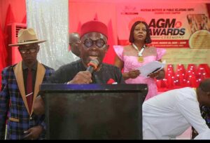 Nwosu delivering a speech on behalf of the Governor at the 2024 Annual General Meeting(AGM) of Anambra State Chapter of NIPR