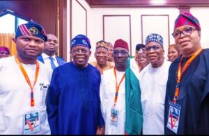 President Tinubu during the presentation of the party’s flag to the Edo gubernatorial candidate, Senator Monday Okpebholo, and his running mate, Honourable Dennis Idahosa.