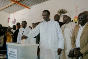 Anointed Government Candidate, Amadou Ba, casting his vote today at HLM Grand Medine Polling Station in Dakar