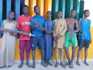Some of the hoodlums arrested at Dorayi quaters, Kano, on Thursday