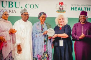 The First Lady, Oluremi Tinubu and others during her investiture as the Global and National Stop TB Champion at the State House Abuja.