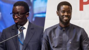 Senegal’s New President-Elect Bassirou Faye left, won last Sunday’s election at first round, even before results are out. He defeated his former boss, anointed government candidate, Amadou Ba, right, who was the former Prime Minister to President Sall