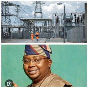 Power station, traansmission lines, top, and Minister of Power, Adelabu