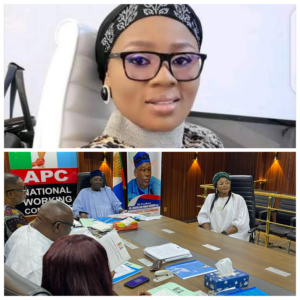 Funmi Ayinke, top, and when she was being cleared by the APC screening committee