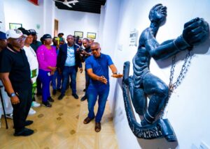 From left: Governor of Lagos State, Mr. Babajide Sanwo-Olu; the chairman, State House of Assembly committee on Tourism, Hon. Bonu Sanu; Chairman/CEO, NiDCOM, Hon. Abike Dabiri-Erewa and others during the governor's working visit and tour of Tourism projects in Badagry, on Thursday, 11 April 2024.
