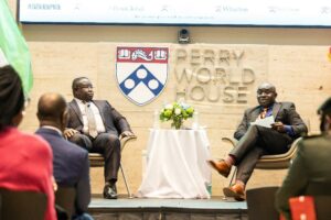 President Joseph Bio of Sierra Leone, left, and Professor Wale Adebanwi. Photos by Eddy Marenco