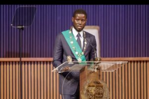 President Faye reading his acceptance speech after being sworn in today