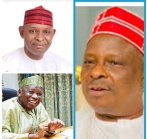 Governor Abba Kabir Yusuf , top left; Senator Rabi'u Musa Kwankwaso, right and Dr Ganduje