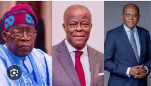 From left: President Bola Tinubu, Wale Edun and Olayemi Cardoso