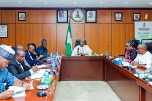 Senator Abubakar Atiku Bagudu during a courtesy visit by Sturdy Group Six of the Senior Executive Course of NIPSS