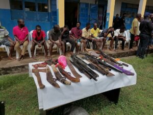 Some of the suspects and axhibits recovered from them