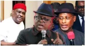 Nyesom Wike, Minister of Federal Capital Territory, Uche Secondus, and Celestine Omehia.