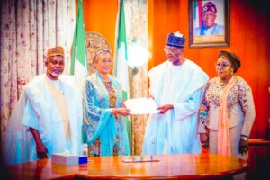 L-R Minister of State for Education Dr Yusuf Sununu, First Lady of the Federal Republic of Nigeria, Senator Oluremi Tinubu, Minister for Education, Prof. Tahir Mamman and Permanent Secretary Ministry of Education, Mrs Didi Walson- Jack after a courtesy visit to the First Lady by the Management team of the Ministry of Education