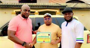 L-R: Coach Michael Jumbo; The CEO of Bullion Go-Neat Global Limited, Ambassador Olufemi Ajadi Oguntoyinbo and The Head of Finance Bullion Records, Hon. Kilamuwaye Badmus