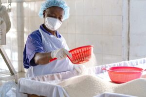 Sieving locally produced rice for the market