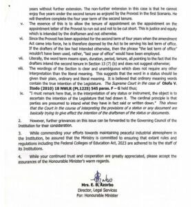 The Minister's letter