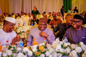From left, Senator Opeyemi Bamidele, Governor Biodun Oyebanji, Dele Alake and former Governor Niyi Adebayo during the Ekiti Stakeholders meeting in Abuja