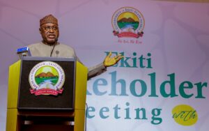 Governor Biodun Oyebanji addressing the Ekiti Stakeholders meeting