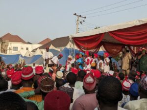 Crowd of Kwankwasiyya Movement supporters making merry at the residence of Senator Kwankwaso in Kano Tuesday evening