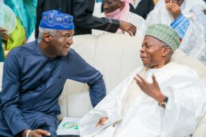 Former Hon. Minister of Works & Housing and Guest Speaker, Mr Babatunde Fashola, SAN(left) and former President of the Court of Appeal, Hon. Isa Ayo Salami during the 30th Anniversary celebration of the founding of Yusuf Ali & Co. (Ghalib Chambers) with a lecture on the theme, "Presidential or Parliamentary System of Government: Where is the Convergence?" at the Banquet Hall, Opposite Government House, Ahmadu Bello Way, Ilorin, Kwara State on Saturday, 1st June 2024.