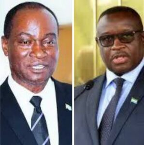 Samura Kamara of the opposition APC, left, and President Julius Maada Bio of ruling SLPP
