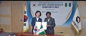 Prof Mojisola Adeyeye, right, and South Korean Minister of Food and Drug Safety, Minister Yu-Kyoung Oh