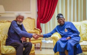 President Bola Tinubu, right, and Professor Wole Soyinka