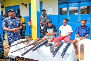 The suspects, Eyefia Godbless , Imuetiyan Ewemade and Emeka Okpaja paraded by the Police.jpg