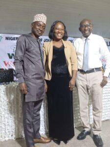L-R) Boye Salau of The Tide group of newspapers, Mrs Ann Godwin of The Guardian, and Ignatius Chukwu of BusinessDay, Resource Persons at the day 2 of Press Week of the Rivers State Council of the Nigeria Union of Journalists,NUJ.