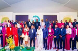 Lagos State Governor, Mr. Babajide Sanwo-Olu (middle back row), on his right: Executive Secretary, Lateef Jakande Leadership Academy (LJLA), Mrs. Ayisat Agbaje-Okunade; Head of Service, Mr. Olabode Agoro, and to his left; Oniru of Iru Kingdom, Oba Abdulwasiu Gbolahan and Chief Executive Officer of Sterling Bank Plc, Mr. Abubakar Suleiman with graduands of the 2023/2024 cohort of Lateef Jakande Leadership Academy (LJLA), during their graduation ceremony “Black Tie Dinner” at Marcellina’s Place, Ikeja, on Wednesday, 28 August 2024