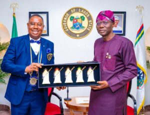 Lagos State Governor, Mr. Babajide Sanwo-Olu (right) with Rotary International District 9112 Governor, Rotarian Femi Adenekan, during the latter's visit to the Governor at Lagos House, Marina... on Thursday