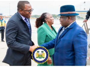 President Bio on arrival today in New York. On the left is the country’s Permanent Representativr at the UN, Michael Imran Kanu