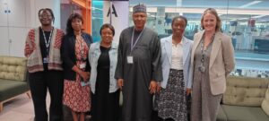 From left to right Alice Muthengi, News Editor Focus on Africa; Vera Kwakofi, Senior News Editor, Africa Digital Content Hub; Mohammed Idris, Minister of Information and National Orientation, Federal Republic of Nigeria; Miriam Quansah, Asst Editor, Africa Digital Content Hub; Fiona Crack, Controller, BBC World Service Languages.