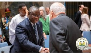 President Bio in a warm handshake with UN Sec Gen, Gueterez after his speech today