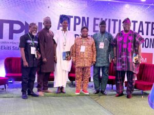 Senator Babafemi Ojudu, first right, Professor Rasaki Ojo Bakare, third right,and others during the inauguration of Ekiti State Chapter of the Association of Tourism Practitioners of Nigeria.jpg