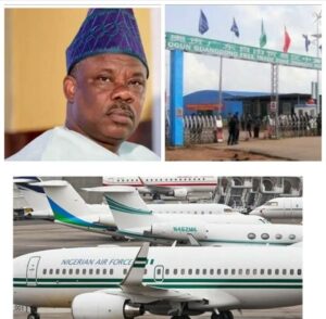 Senator lbikunle Amosun , top left, Ogun Guangdong Free Trade Zone, right, and Nigeria’s Presidential planes.jpg