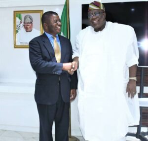 The Chairman, the Federal Civil Service Commission, Prof. Tunji Olaopa (right) and the President of the Association Of African Public Service Commissions (AAPSCOMS) and Chairman of the Civil Service Commission of the Republic of Zambia, Dr Choolwe Beyani , when the latter visited Prof. Olaopa in his office in Abuja on Tuesday.