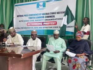 Vice President of the group, Balarabe Rufai addressin journalists at Kano.jpg